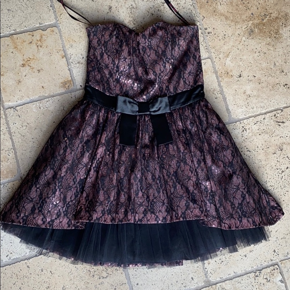 Strapless pink & black dress